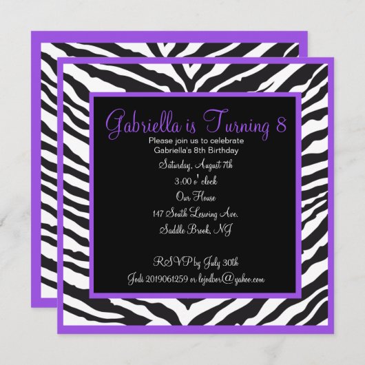 Invitation pourpre d'anniversaire d'impression de (Devant / Derrière)