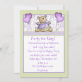Invitation pourpre d'anniversaire d'ours mignon (Devant)