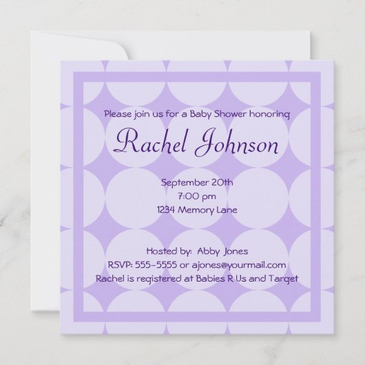 Invitation pourpre de baby shower (Devant)