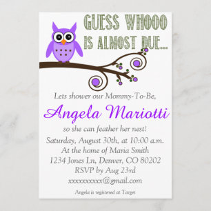 Invitation pourpre de baby shower de hibou