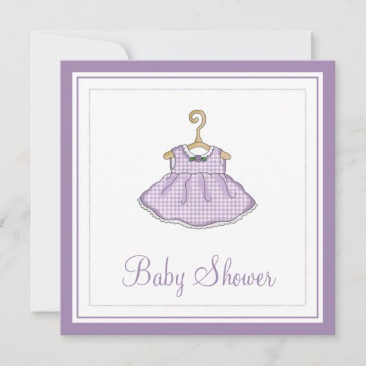 Invitation pourpre de baby shower de la robe de (Devant)