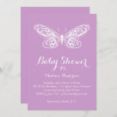 Invitation pourpre de baby shower de papillon (Devant / Derrière)