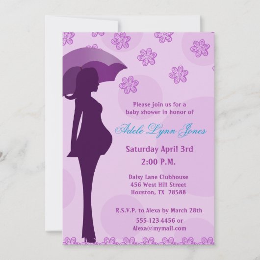 Invitation pourpre de baby shower de silhouette (Devant)