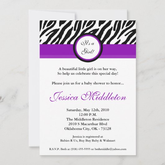 invitation pourpre de baby shower d'impression de (Devant)