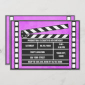 Invitation Pourpre de bardeau de fête d'anniversaire de film (Devant / Derrière)