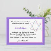Invitation pourpre de bat mitzvah d'étoile perlée (Debout devant)