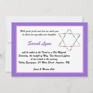 Invitation pourpre de bat mitzvah d'étoile perlée