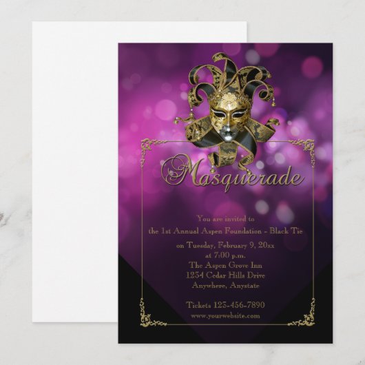 Invitation pourpre de boule de mardi gras de (Devant / Derrière)