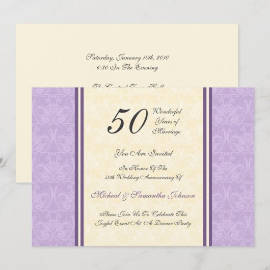 Invitation pourpre de damassé de fête (Devant / Derrière)