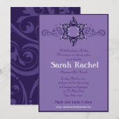 Invitation pourpre de damassé d'étoile de David (Devant / Derrière)