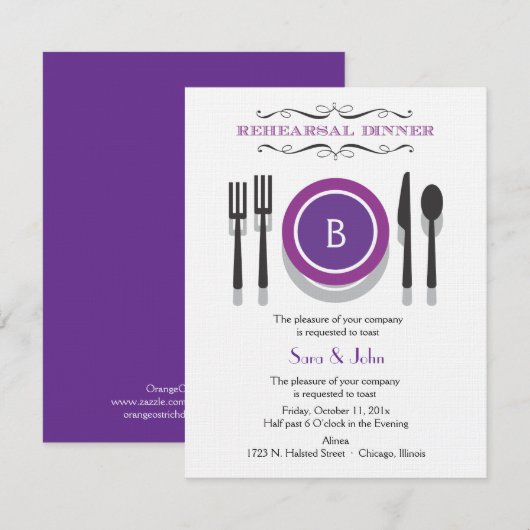 Invitation pourpre de dîner de répétition de (Devant / Derrière)