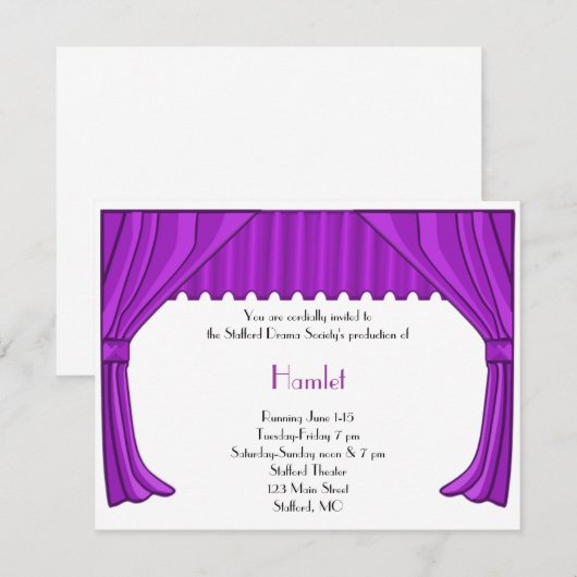Invitation pourpre de drame et de théâtre (Devant / Derrière)