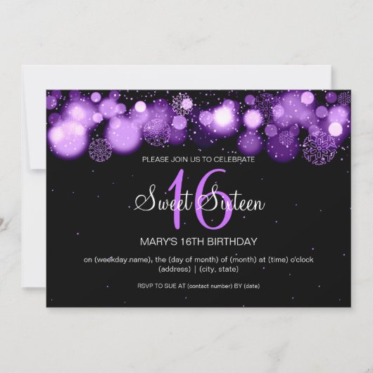 Invitation Pourpre de fête d'anniversaire de sweet sixteen (Devant)