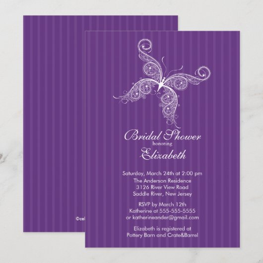 Invitation pourpre de Fête de la mariée de (Devant / Derrière)