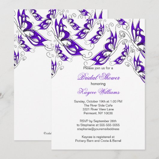 Invitation pourpre de Fête de la mariée de (Devant / Derrière)