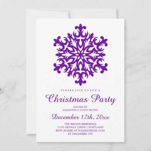 Invitation Pourpre de flocon de neige de fête de Noël (Devant)