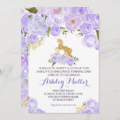 Invitation pourpre de licorne d'aquarelle de (Devant / Derrière)