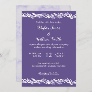 Invitation Pourpre de mariage ultra-violet et blanc simples