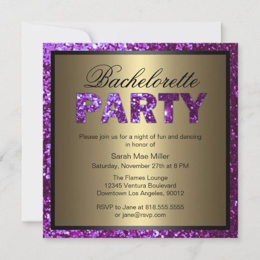 Invitation pourpre de partie de Bachelorette de (Devant)