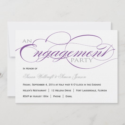 Invitation pourpre de partie de fiançailles de (Devant)