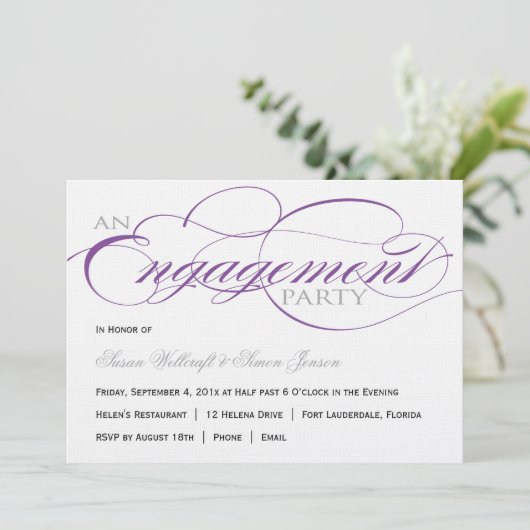 Invitation pourpre de partie de fiançailles de (Debout devant)