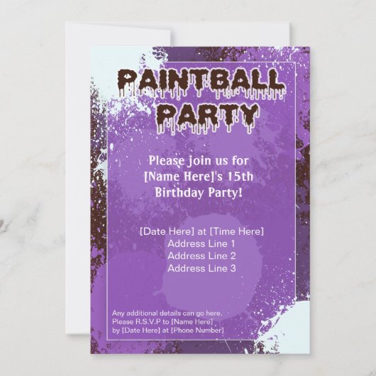 Invitation pourpre de partie de Paintball (Devant)