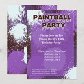 Invitation pourpre de partie de Paintball (Devant / Derrière)