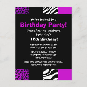 Invitation pourpre de partie de poster de animal