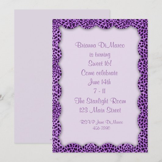 Invitation Pourpre de poster de animal (Devant / Derrière)