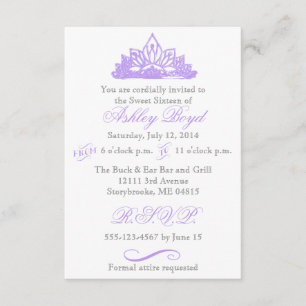 Invitation pourpre de princesse sweet sixteen