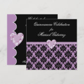 Invitation pourpre de Quinceanera de coeur de (Devant / Derrière)