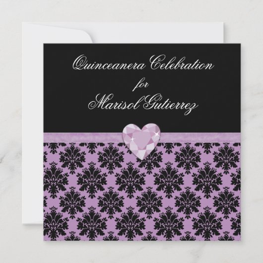 Invitation pourpre de Quinceanera de coeur de (Devant)