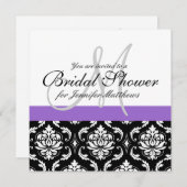 Invitation Pourpre d'invitation de damassé de monogramme de (Devant / Derrière)