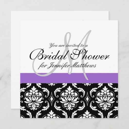 Invitation Pourpre d'invitation de damassé de monogramme de (Devant / Derrière)