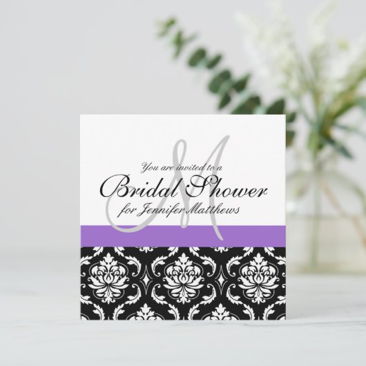 Invitation Pourpre d'invitation de damassé de monogramme de (Debout devant)