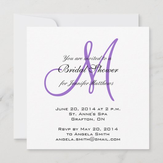 Invitation Pourpre d'invitation de damassé de monogramme de (Dos)