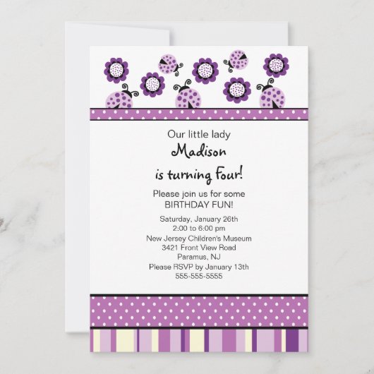 Invitation pourpre douce d'anniversaire de (Devant)