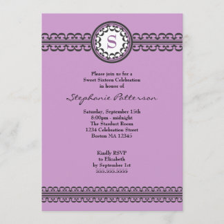 Invitation pourpre du bonbon 16 à monogramme de