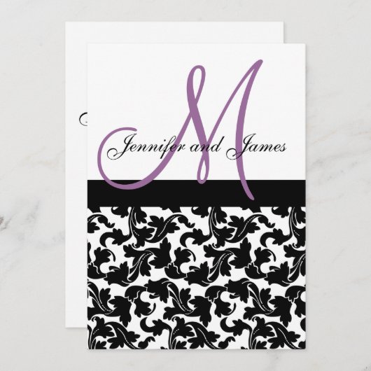 Invitation Pourpre élégant de monogramme d'invitation de (Devant / Derrière)