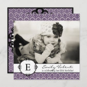 Invitation pourpre élégante de fête d'anniversaire (Devant / Derrière)