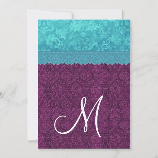Invitation Pourpre et Aqua mariage damassé bleu G500C (Dos)