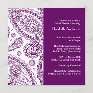 Invitation Pourpre et blanc d'invitation de Fête de la mariée