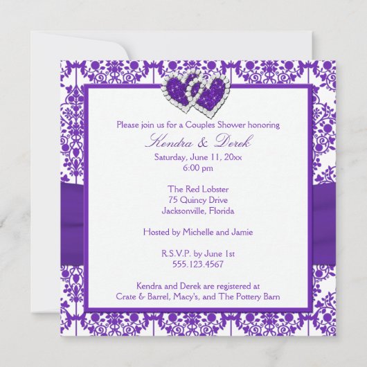 Invitation pourpre et blanche de douche de couples (Dos)