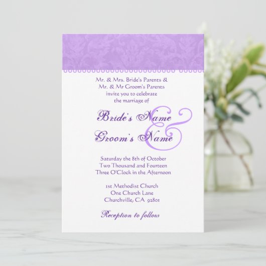 Invitation pourpre et blanche d'iris de mariage (Debout devant)