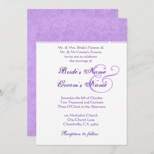Invitation pourpre et blanche d'iris de mariage (Devant / Derrière)