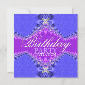 Invitation pourpre et bleue de fête d'anniversaire (Devant)