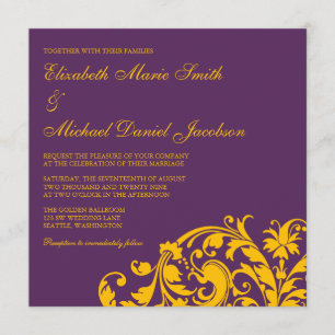 Invitation Pourpre et mariage de remous de Flourish d'or