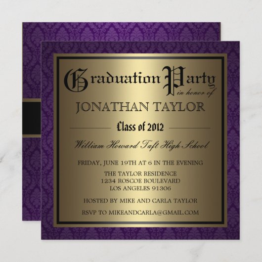 Invitation Pourpre et obtention du diplôme d'or (Devant / Derrière)