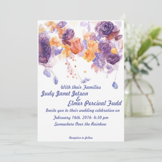 Invitation pourpre et orange de mariage (Debout devant)