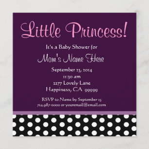Invitation Pourpre et princesse baby shower de pois petite